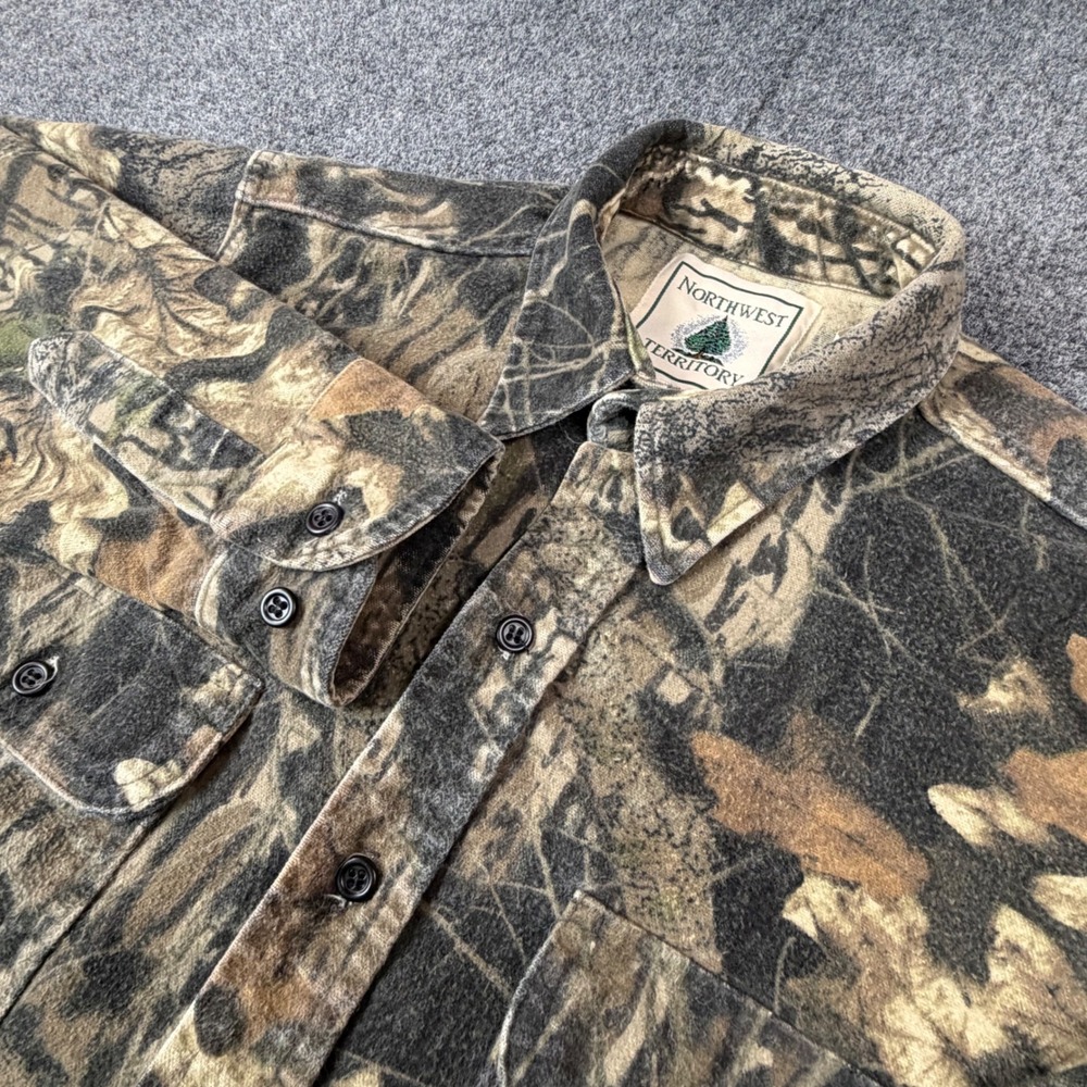 80s VTG Northwest Territory Mens Size Medium Camo Flannel Shirt Woodland Hunting